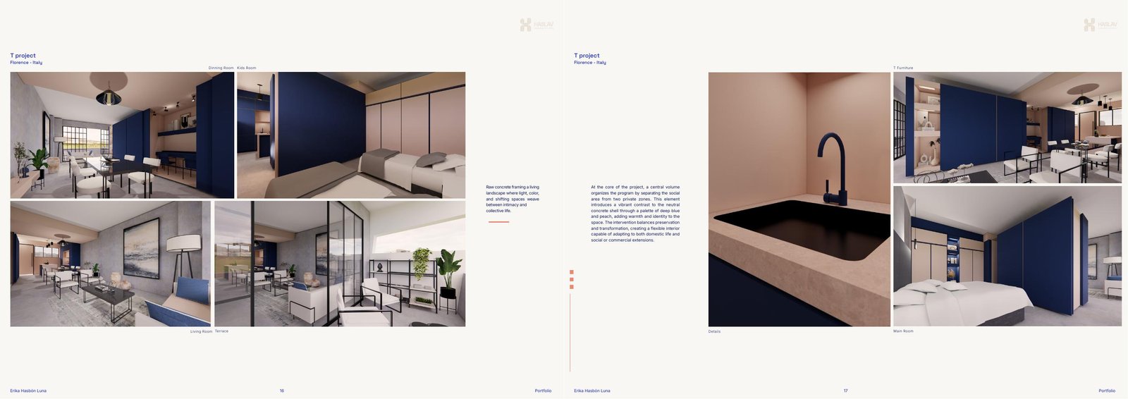 T Project portfolio board showing rooms, furniture and longitudinal sections